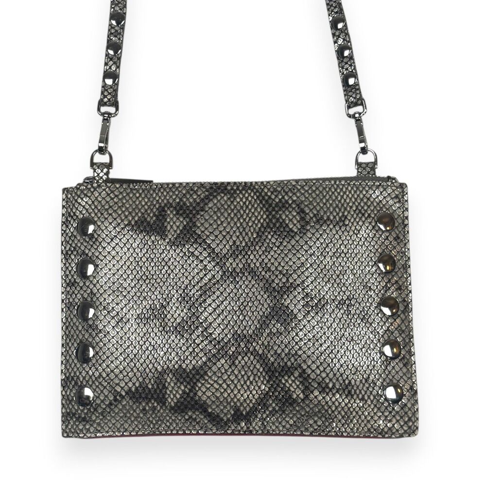 Hammitt Python Embossed Crossbody Clutch Silver Studded Small EUC+ - Picture 2 of 16
